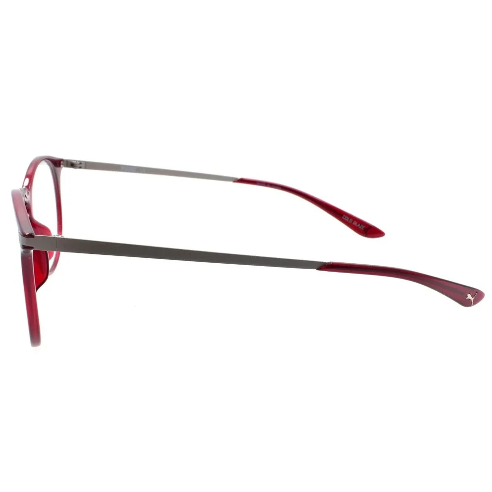 PUMA PU0116O 004 Eyeglasses Frames Round 49-20-145 Burgundy Red / Silver